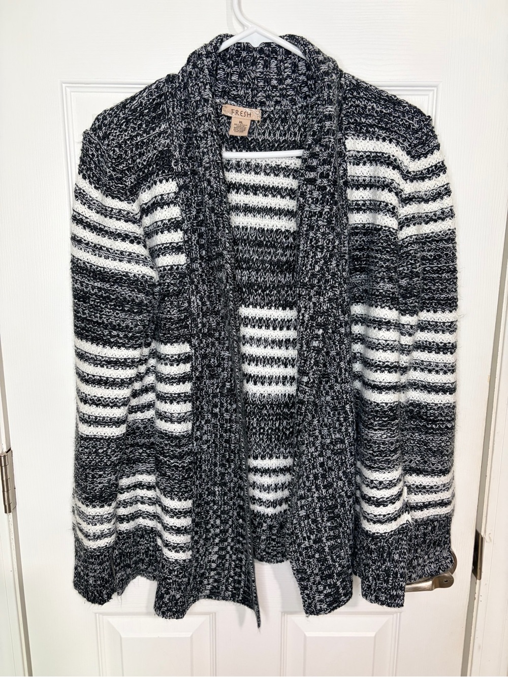fresh Black and White Striped Open Cardigan Sweater